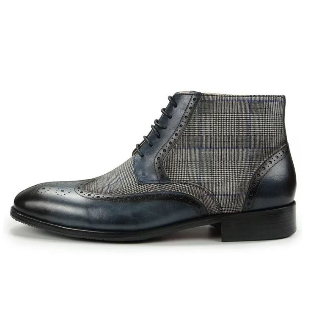 Bottes Pour Hommes Bottines À Fermeture Éclair Cuir Luxe Imprimé - Bleu