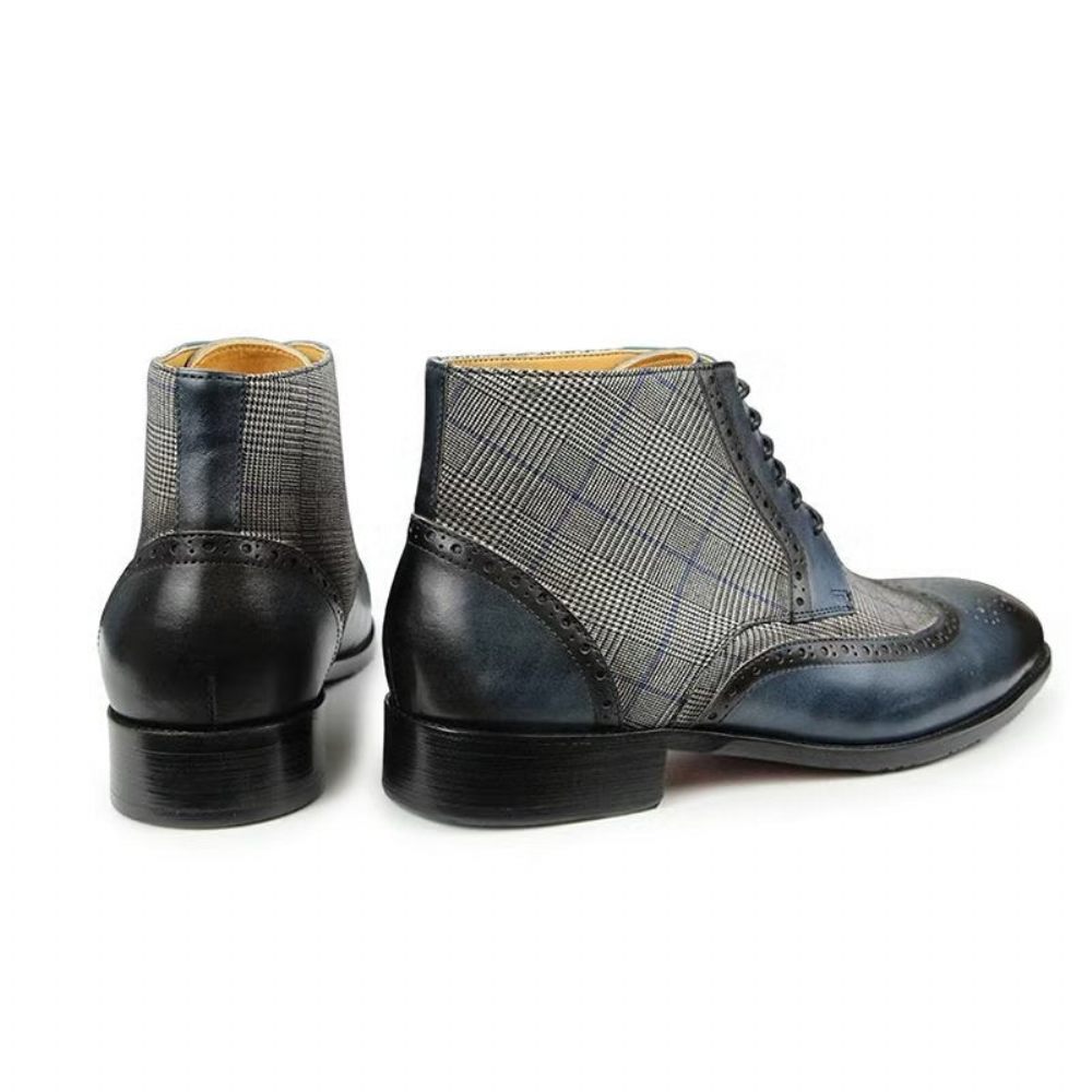 Bottes Pour Hommes Bottines À Fermeture Éclair Cuir Luxe Imprimé - Bleu