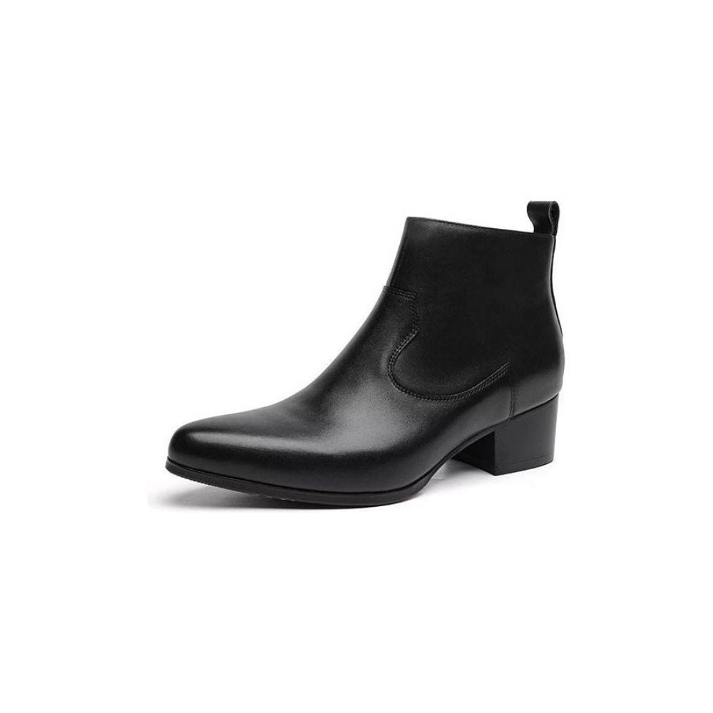 Bottes Pour Hommes Bottines À Fermeture Éclair Cuir Véritable - Noir