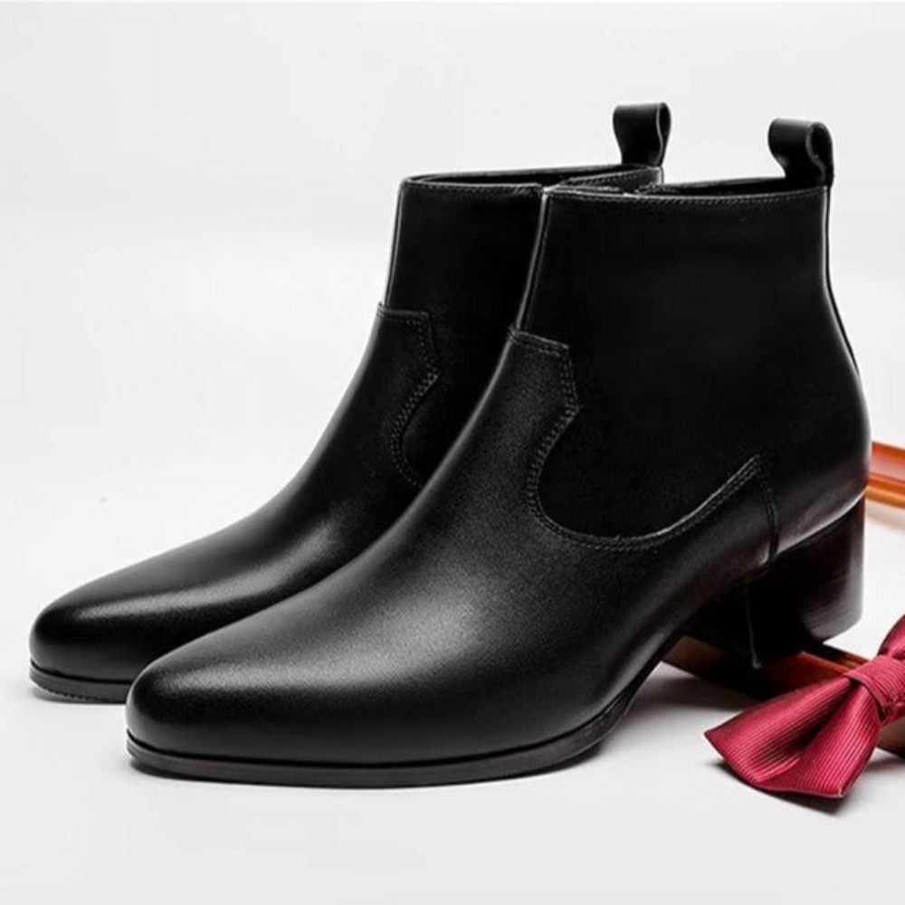 Bottes Pour Hommes Bottines À Fermeture Éclair Cuir Véritable - Noir