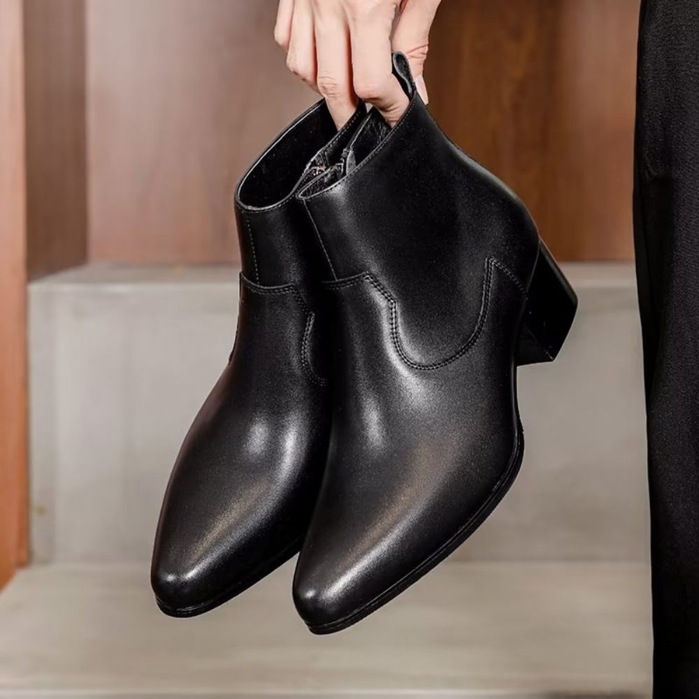 Bottes Pour Hommes Bottines À Fermeture Éclair Cuir Véritable - Noir