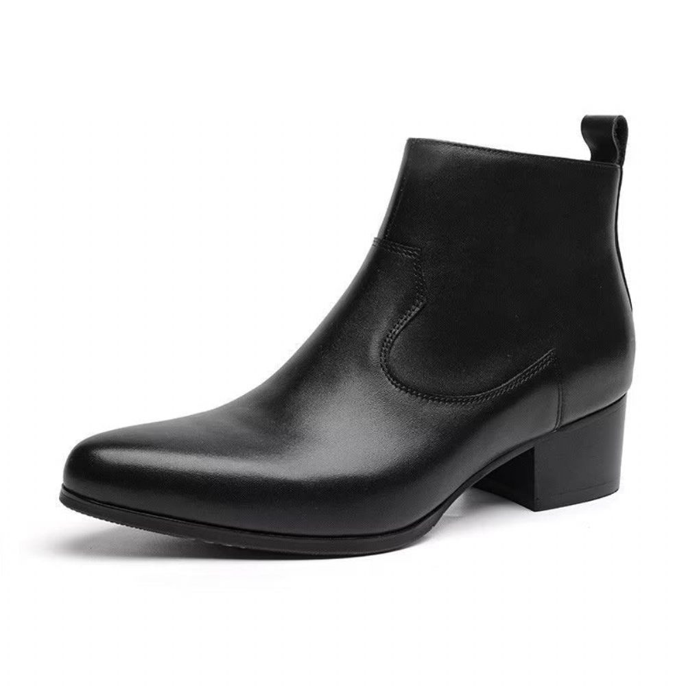 Bottes Pour Hommes Bottines À Fermeture Éclair Cuir Véritable - Noir