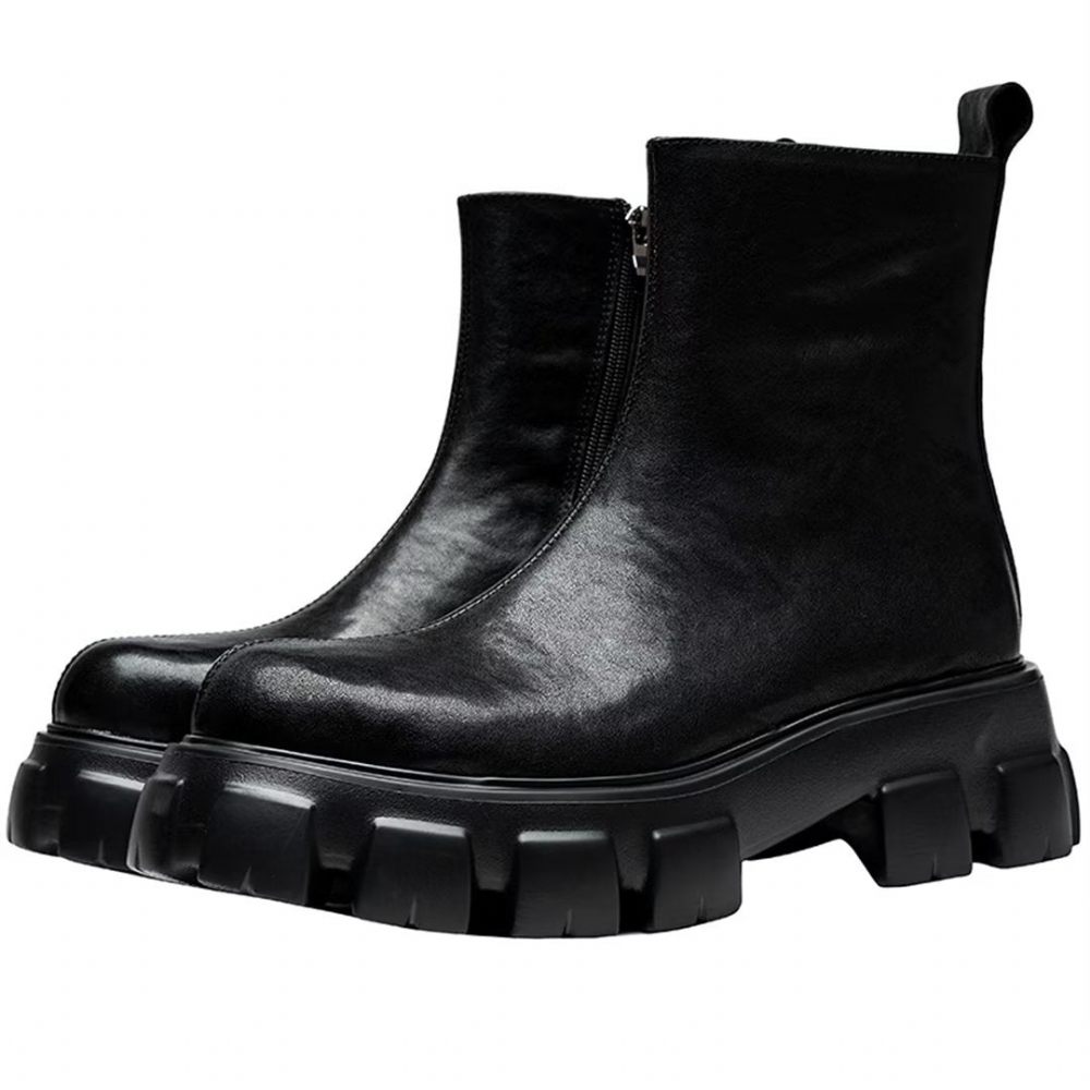 Bottes Pour Hommes Bottines À Fermeture Éclair Lisse - Noir