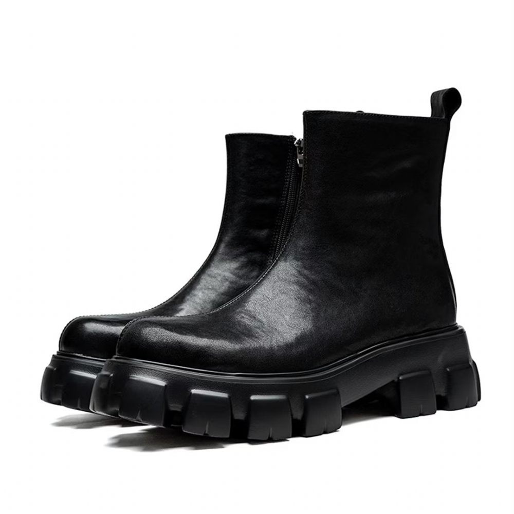 Bottes Pour Hommes Bottines À Fermeture Éclair Lisse - Noir