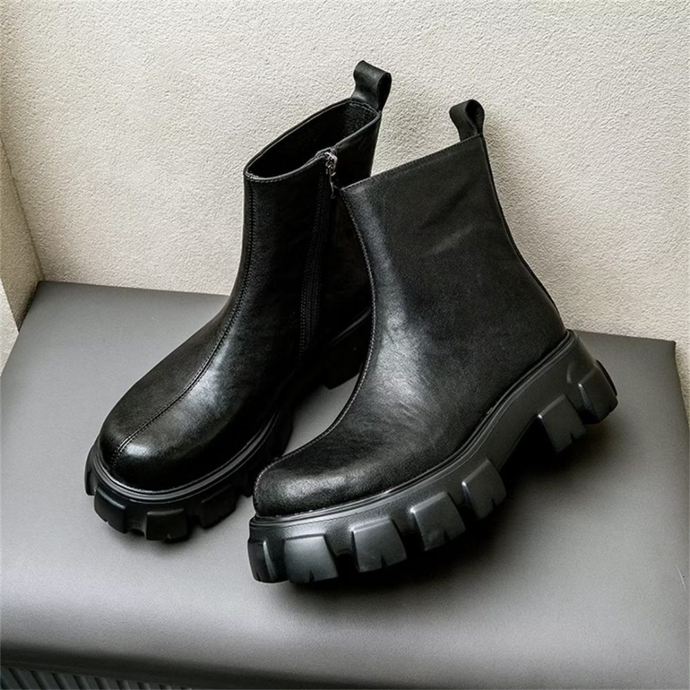 Bottes Pour Hommes Bottines À Fermeture Éclair Lisse - Noir