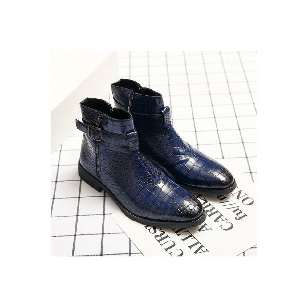 Bottes Pour Hommes Bottines À Fermeture Éclair Motif Croco Britannique - Bleu