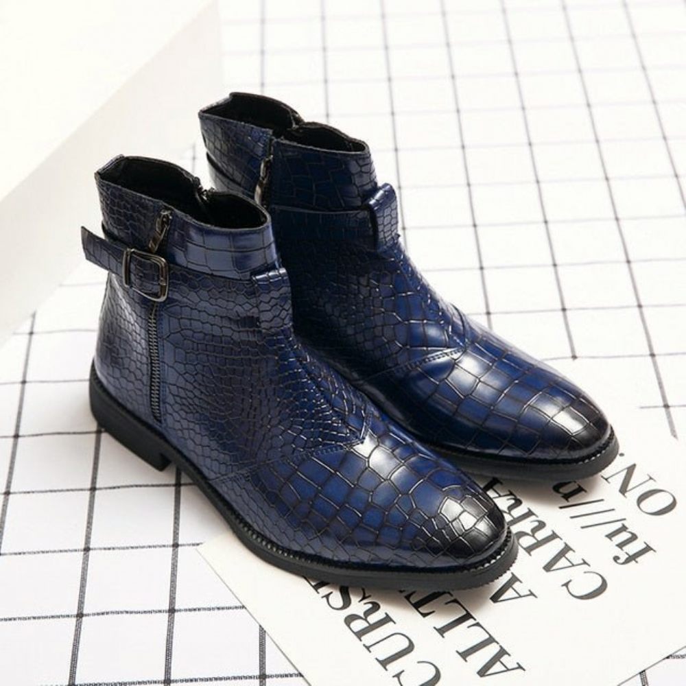 Bottes Pour Hommes Bottines À Fermeture Éclair Motif Croco Britannique - Bleu