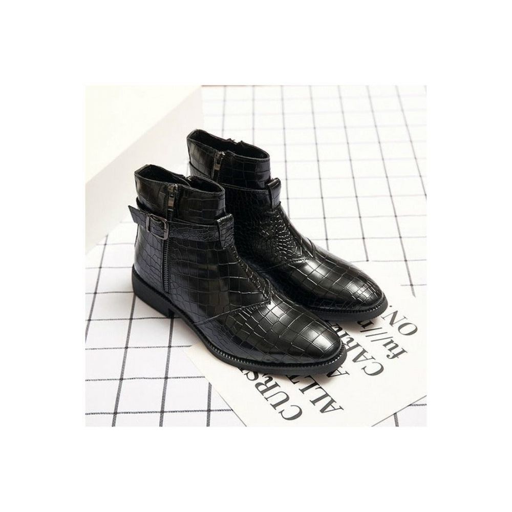 Bottes Pour Hommes Bottines À Fermeture Éclair Motif Croco Britannique - Noir