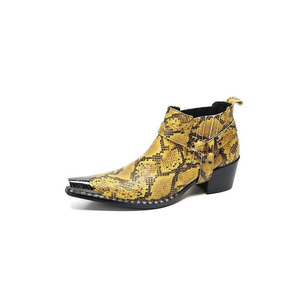 Bottes Pour Hommes Bottines Fête Cuir Noir - Jaune