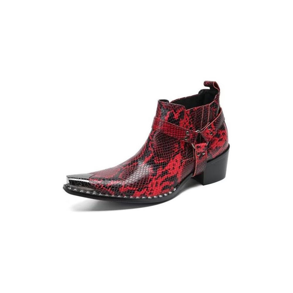 Bottes Pour Hommes Bottines Fête Cuir Noir - Rouge