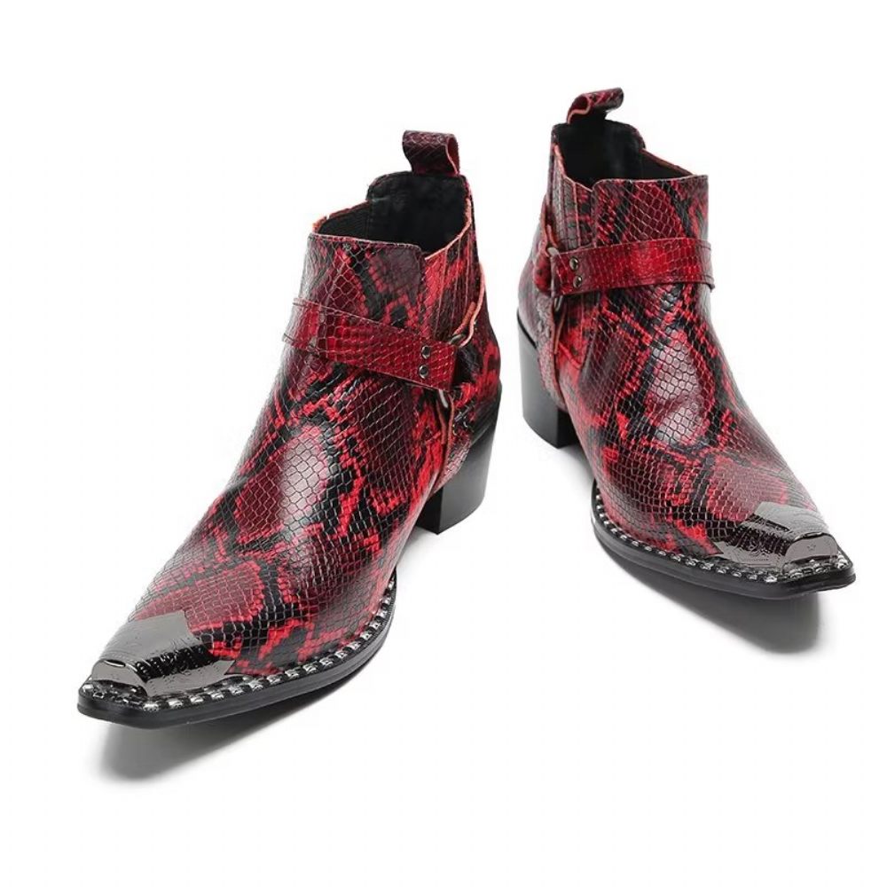 Bottes Pour Hommes Bottines Fête Cuir Noir - Rouge