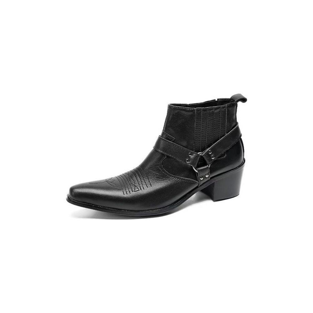 Bottes Pour Hommes Bottines Fête Cuir Noir Serpent Luxe