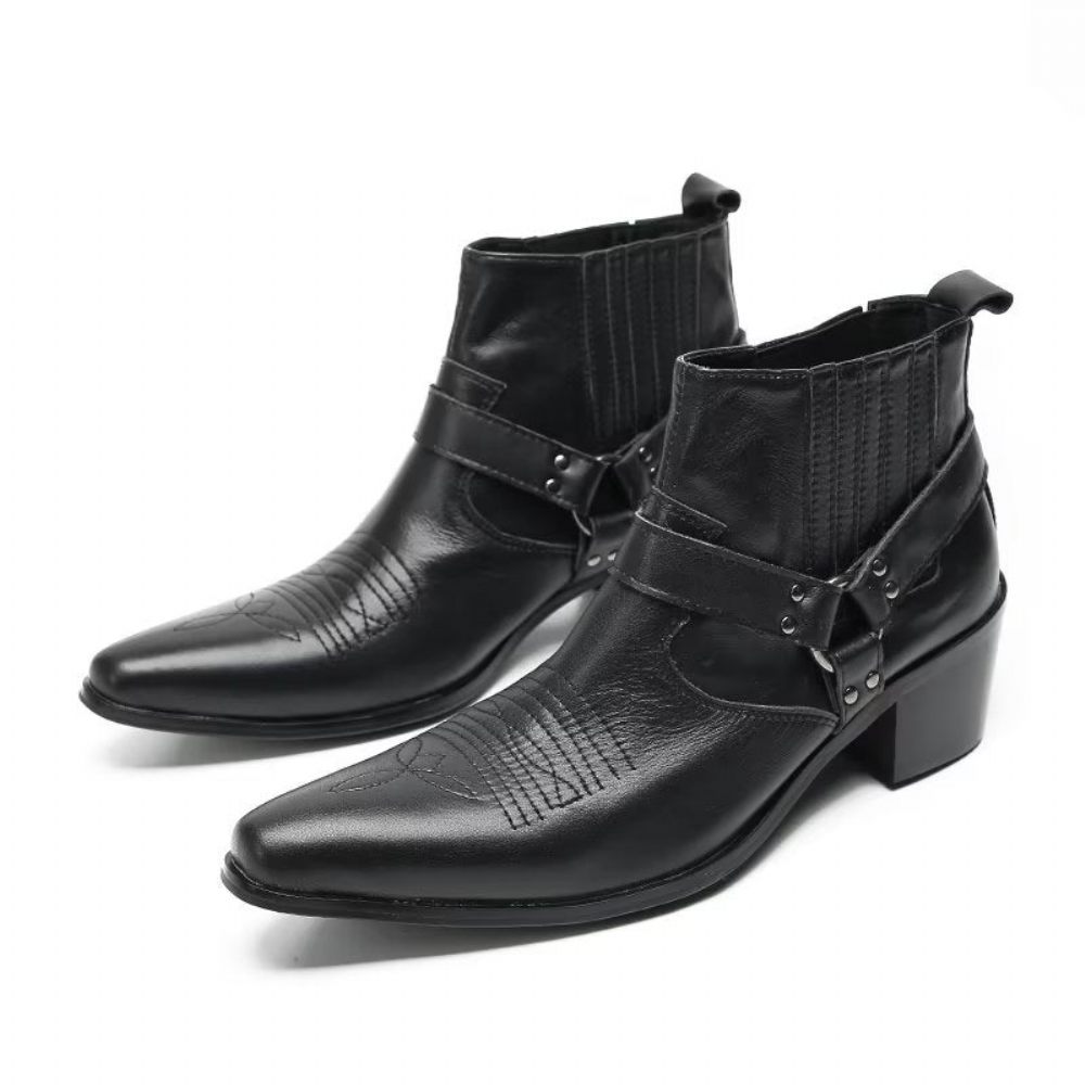 Bottes Pour Hommes Bottines Fête Cuir Noir Serpent Luxe - Noir