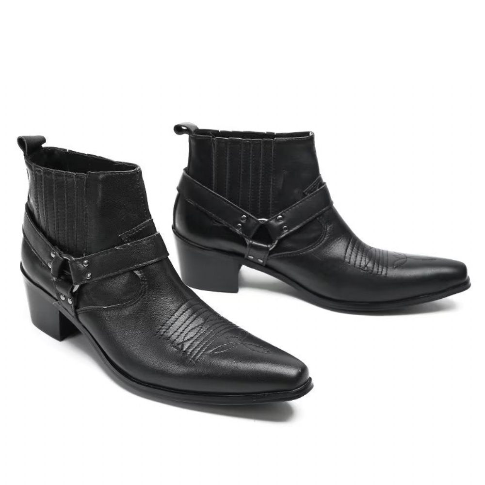 Bottes Pour Hommes Bottines Fête Cuir Noir Serpent Luxe - Noir