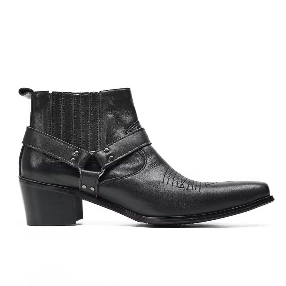 Bottes Pour Hommes Bottines Fête Cuir Noir Serpent Luxe - Noir