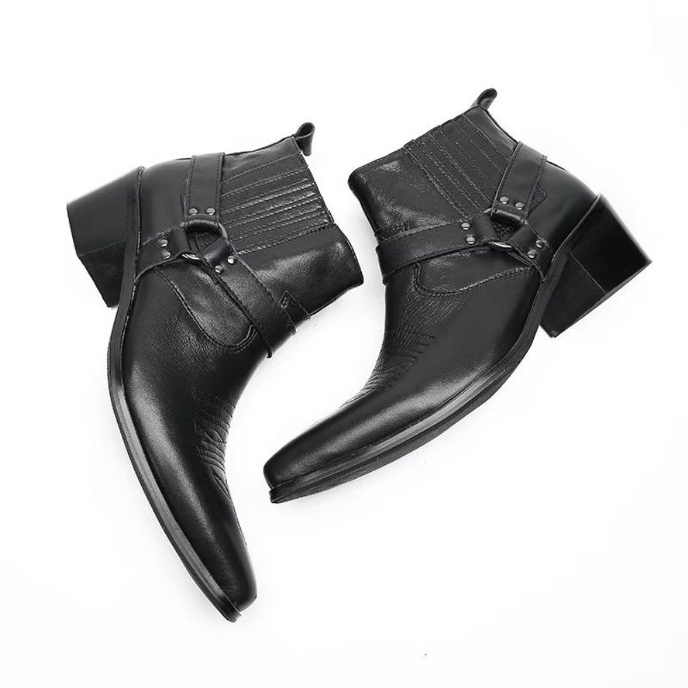 Bottes Pour Hommes Bottines Fête Cuir Noir Serpent Luxe - Noir