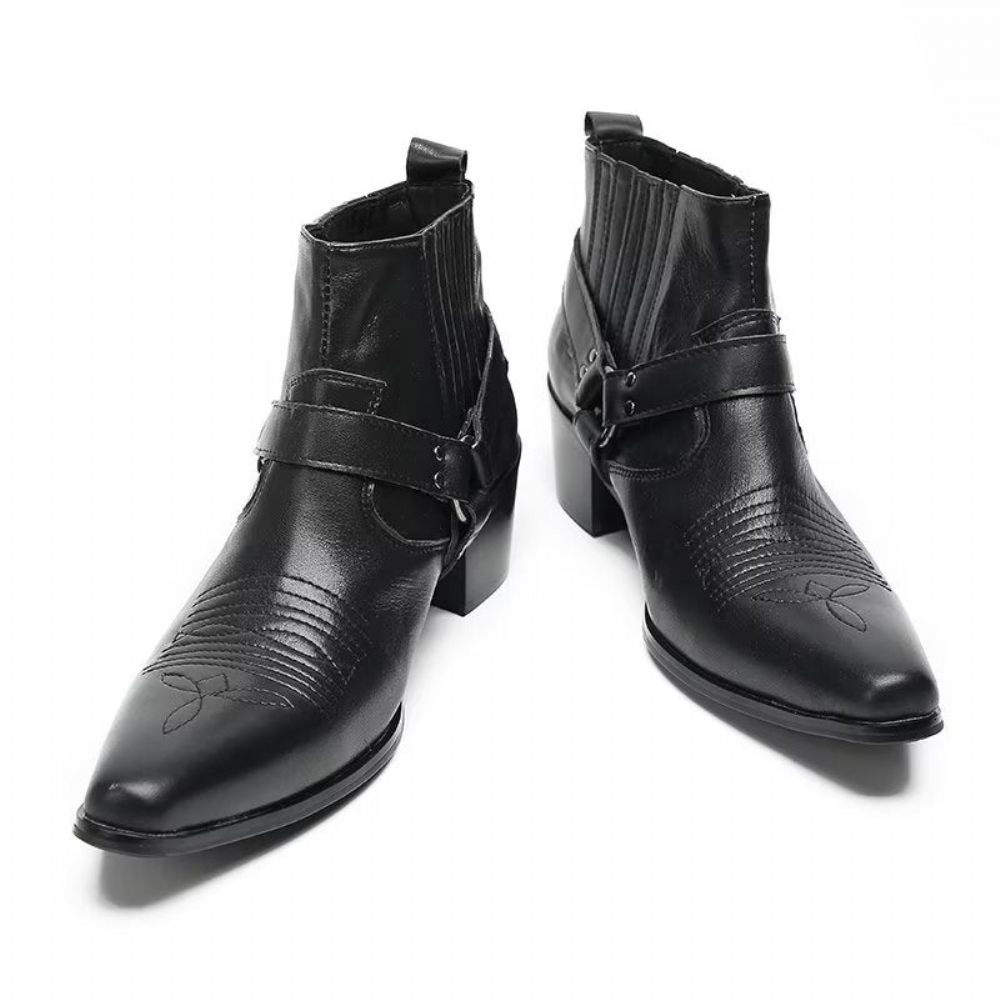 Bottes Pour Hommes Bottines Fête Cuir Noir Serpent Luxe - Noir