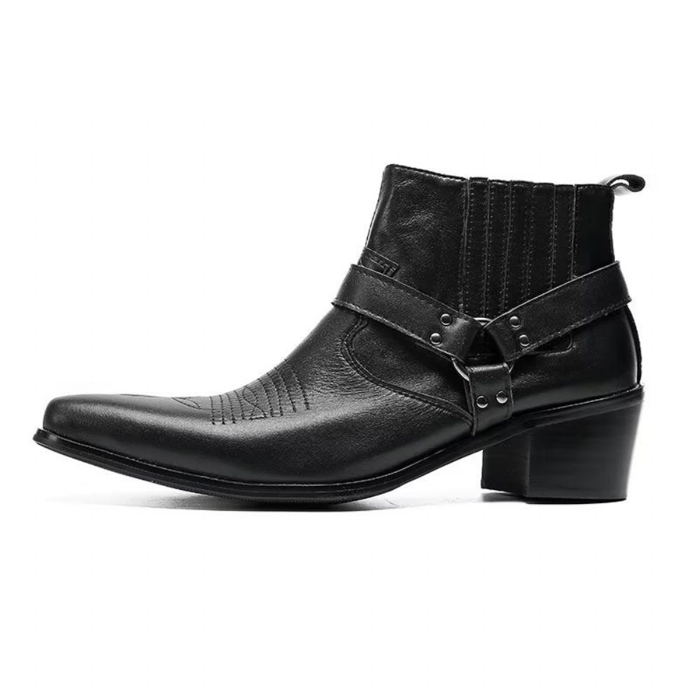 Bottes Pour Hommes Bottines Fête Cuir Noir Serpent Luxe - Noir