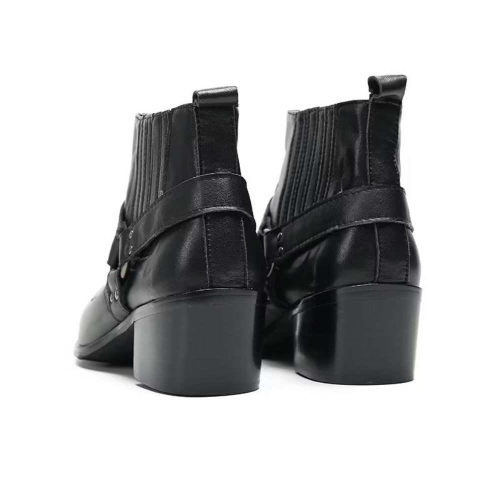 Bottes Pour Hommes Bottines Fête Cuir Noir Serpent Luxe - Noir