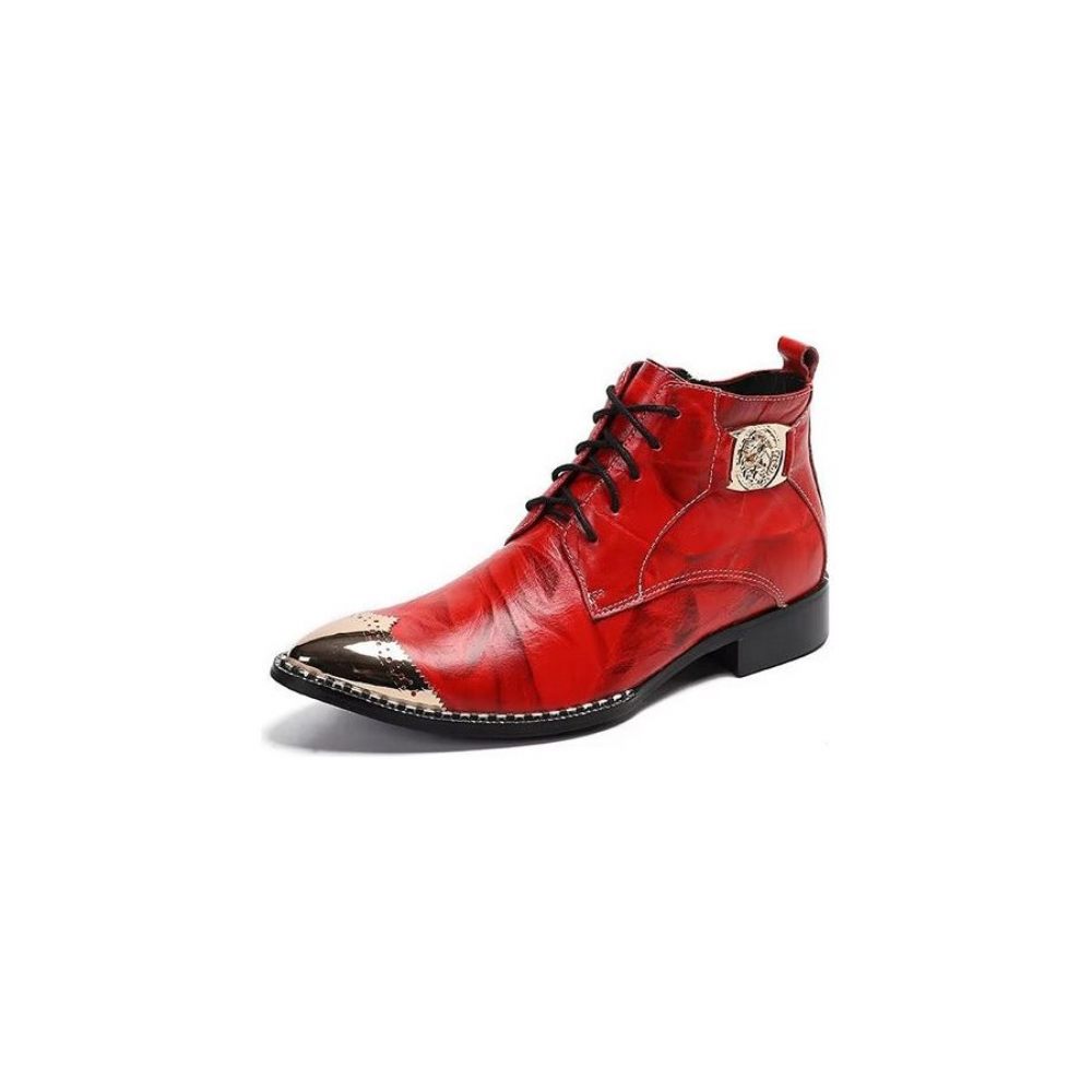 Bottes Pour Hommes Bottines Habillées À Lacets Chics - Rouge