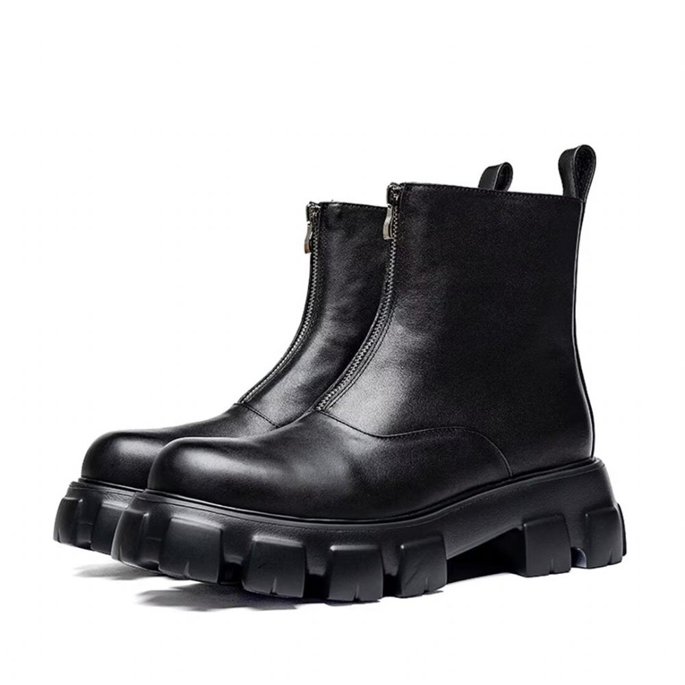 Bottes Pour Hommes Bottines Hautes Cuir - Noir