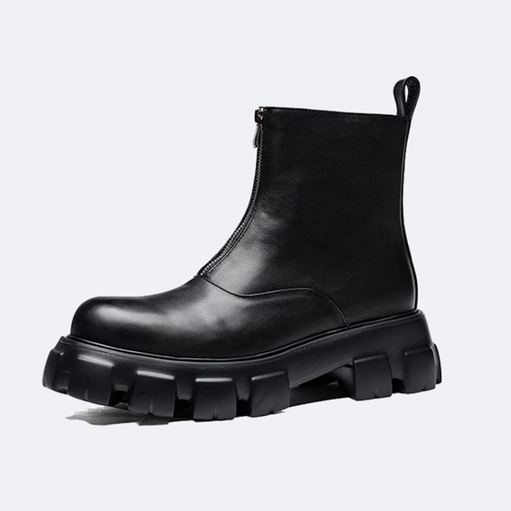 Bottes Pour Hommes Bottines Hautes Cuir - Noir