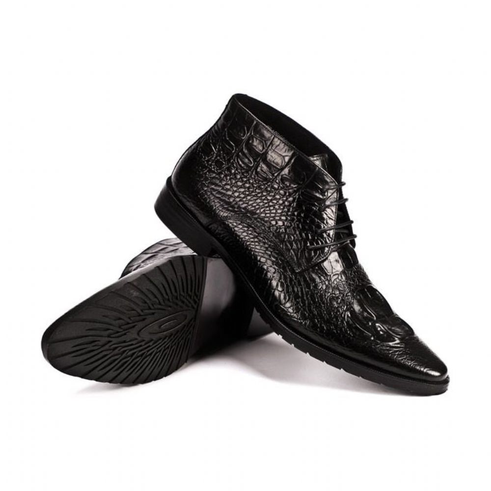 Bottes Pour Hommes Bottines À Lacets Brillantes Croco Chic - Noir