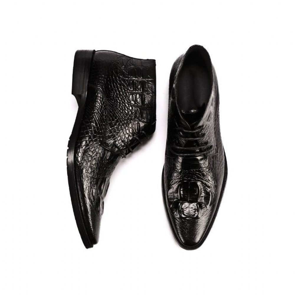 Bottes Pour Hommes Bottines À Lacets Brillantes Croco Chic - Noir