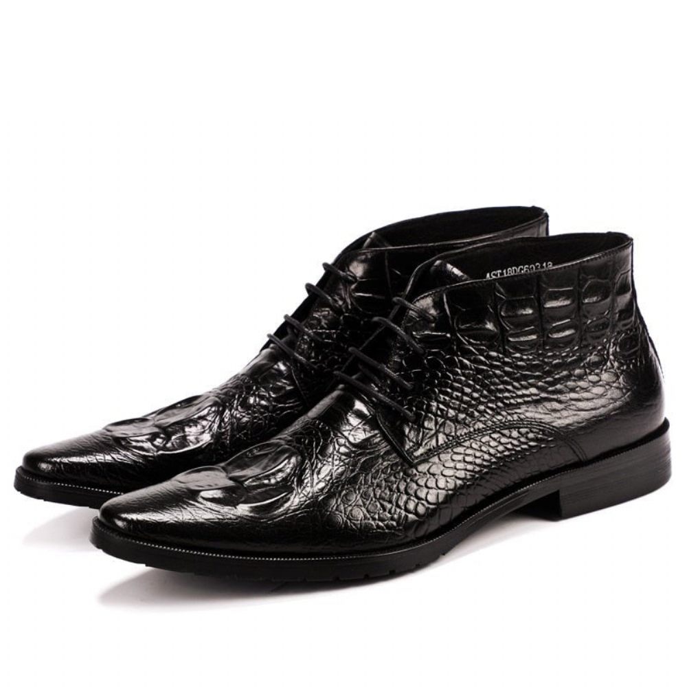 Bottes Pour Hommes Bottines À Lacets Brillantes Croco Chic - Noir