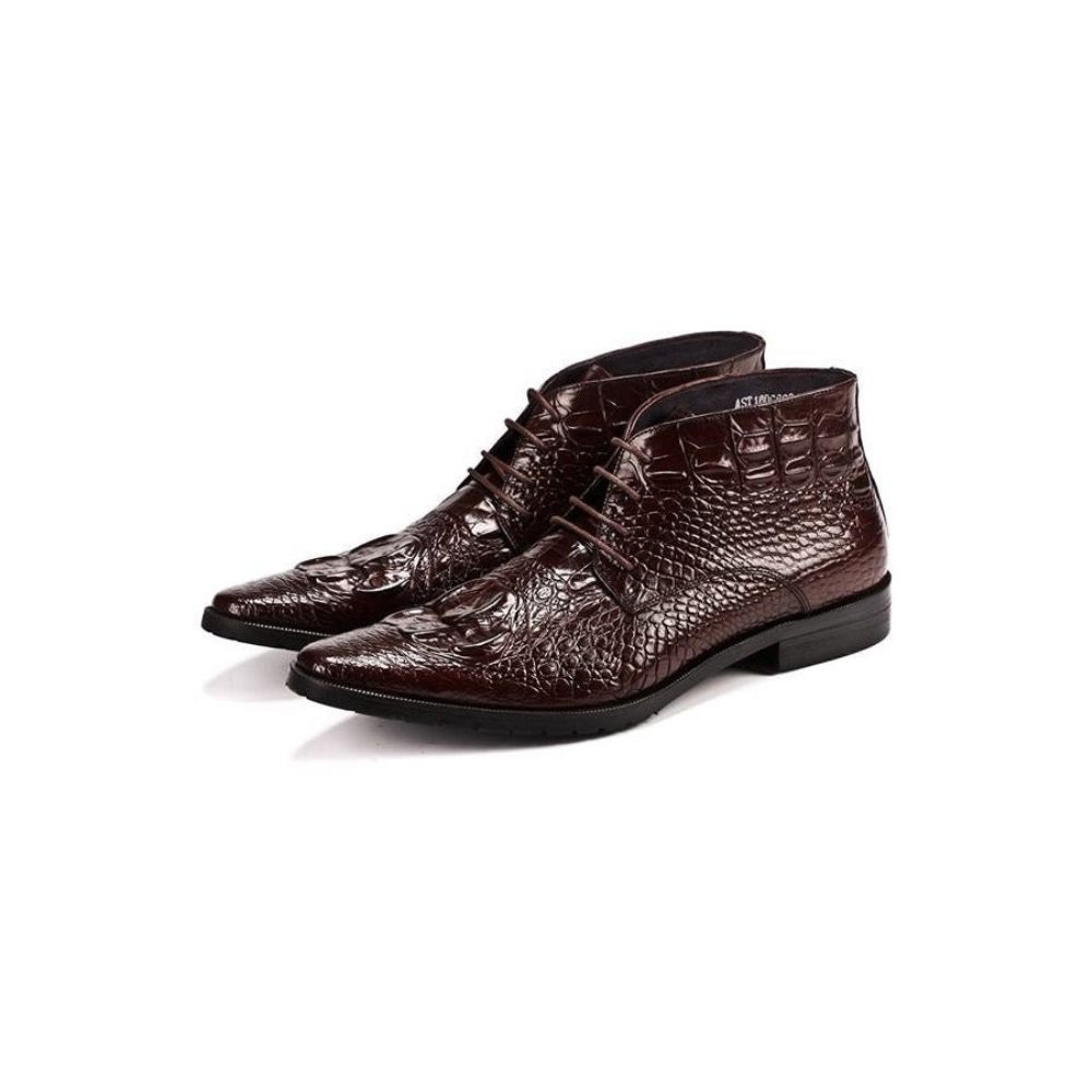 Bottes Pour Hommes Bottines À Lacets Brillantes Croco Chic - Rouge