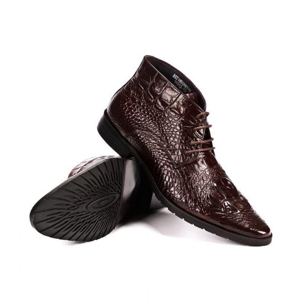 Bottes Pour Hommes Bottines À Lacets Brillantes Croco Chic - Rouge