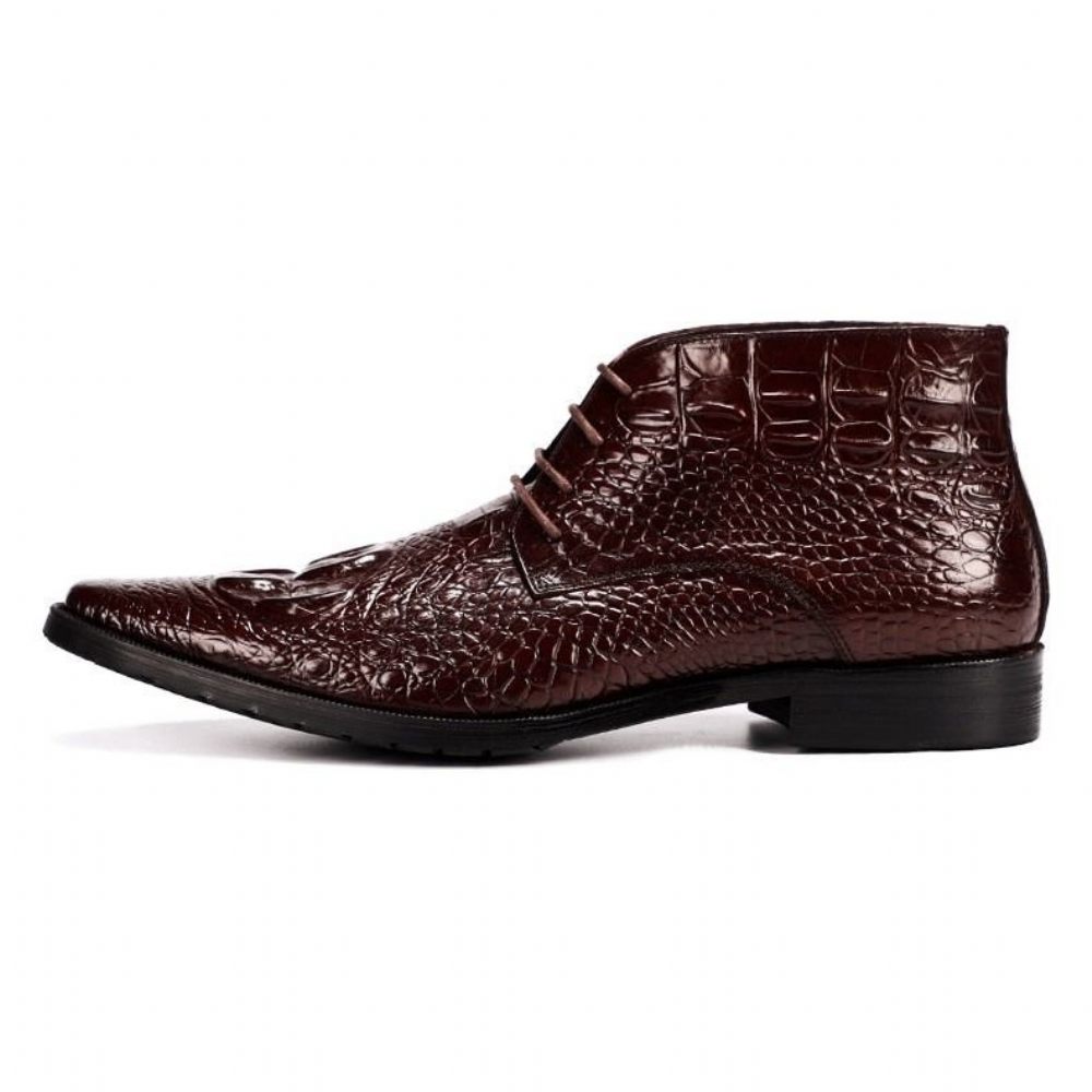 Bottes Pour Hommes Bottines À Lacets Brillantes Croco Chic - Rouge