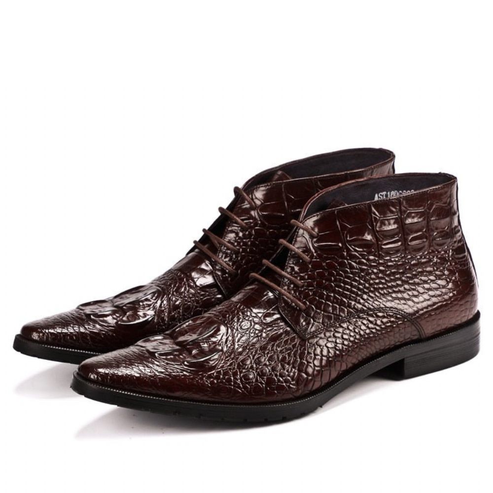 Bottes Pour Hommes Bottines À Lacets Brillantes Croco Chic - Rouge