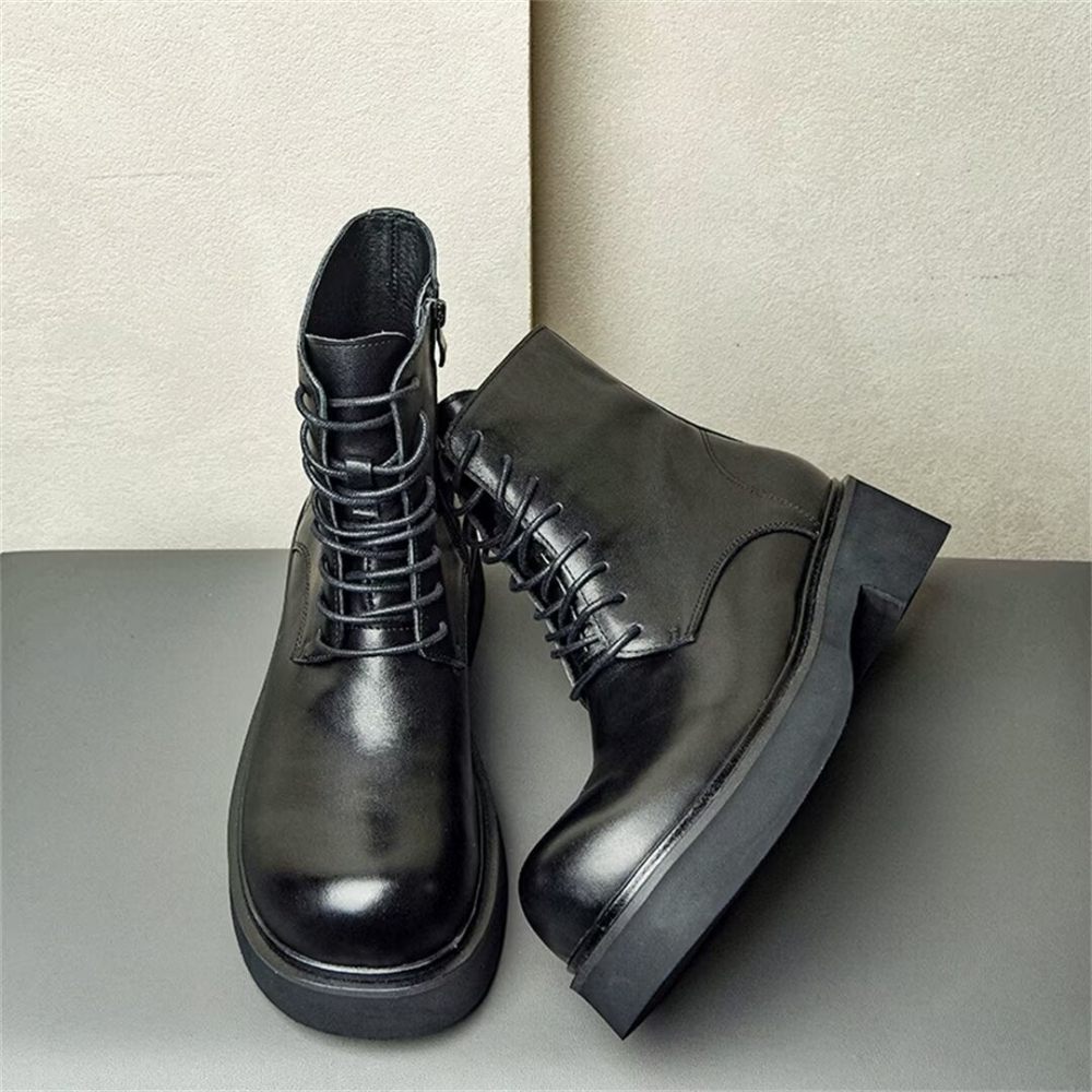 Bottes Pour Hommes Bottines À Lacets Cuir - Noir