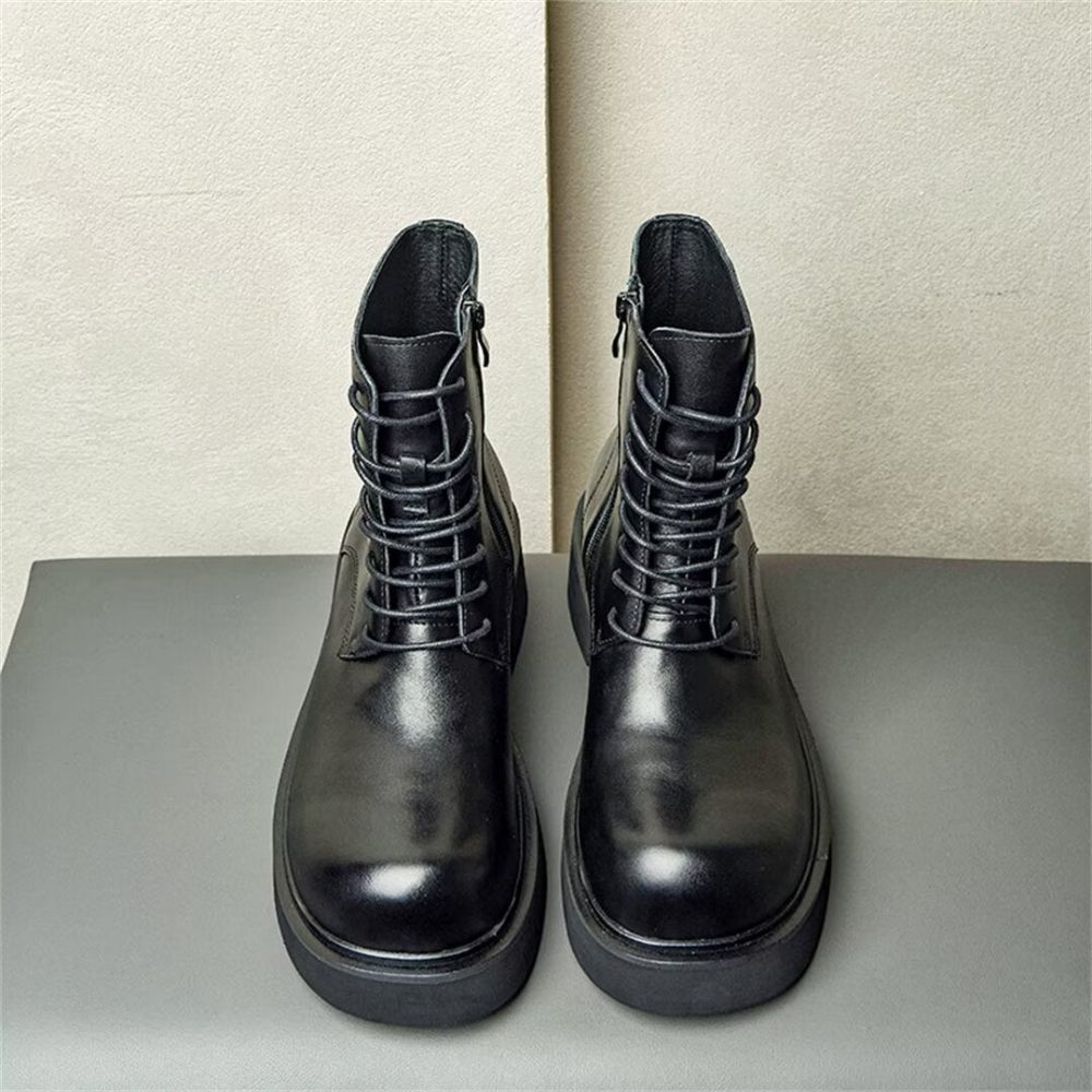 Bottes Pour Hommes Bottines À Lacets Cuir - Noir