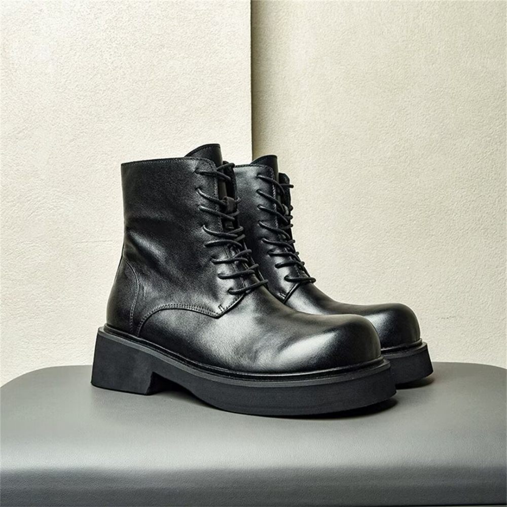 Bottes Pour Hommes Bottines À Lacets Cuir - Noir