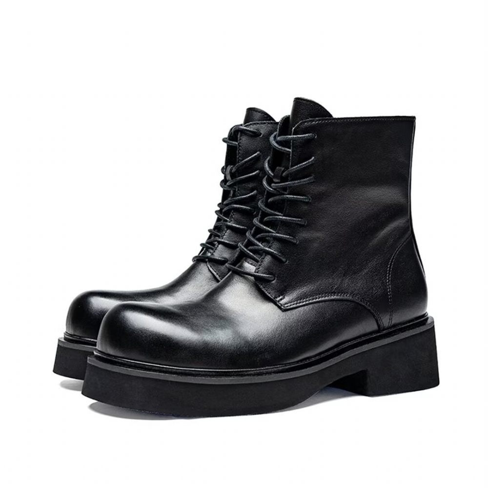 Bottes Pour Hommes Bottines À Lacets Cuir - Noir