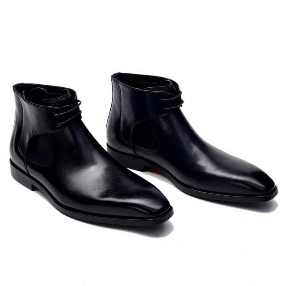 Bottes Pour Hommes Bottines À Lacets Cuir - Noir