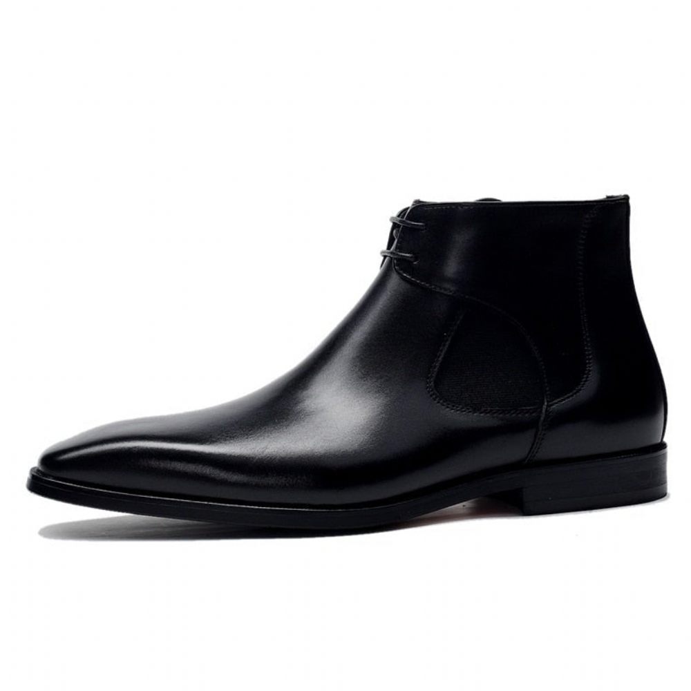 Bottes Pour Hommes Bottines À Lacets Cuir - Noir