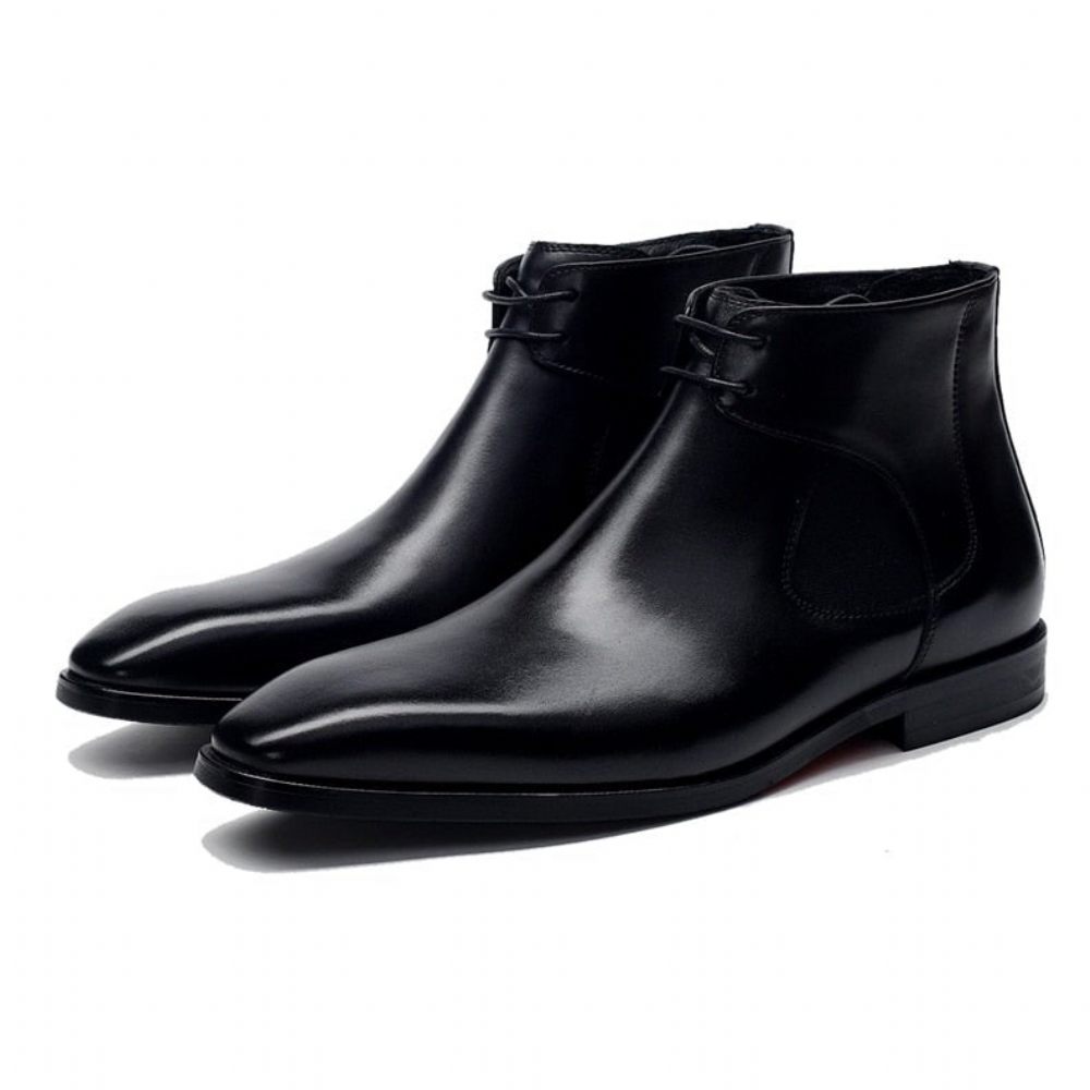 Bottes Pour Hommes Bottines À Lacets Cuir - Noir