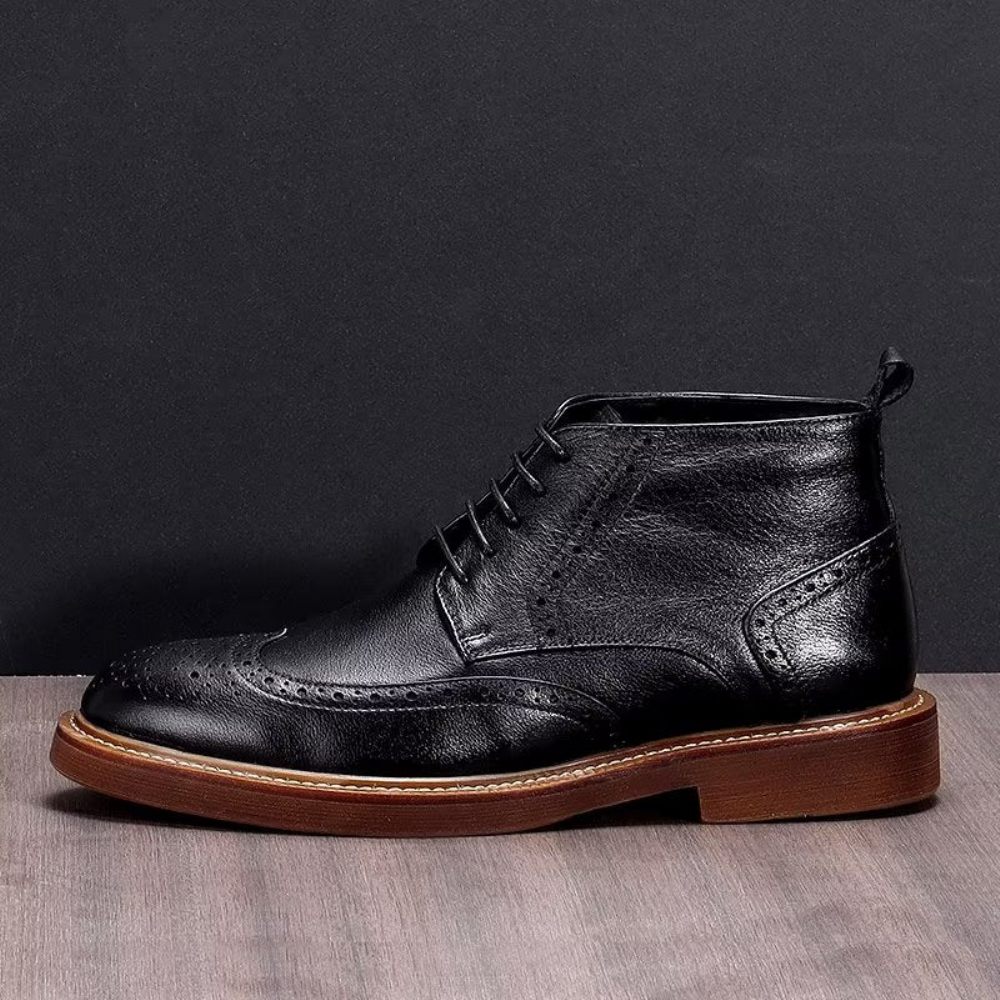 Bottes Pour Hommes Bottines À Lacets Cuir Chic - Noir