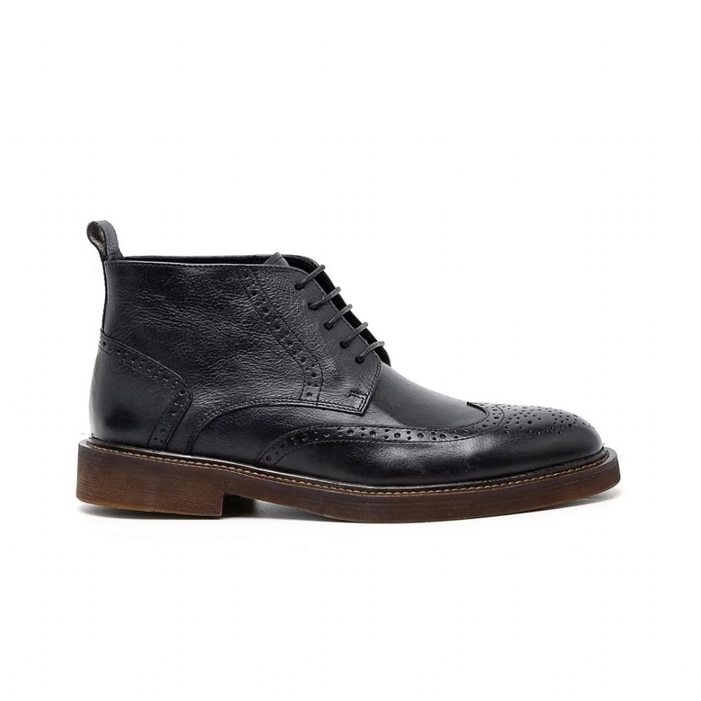 Bottes Pour Hommes Bottines À Lacets Cuir Chic - Noir