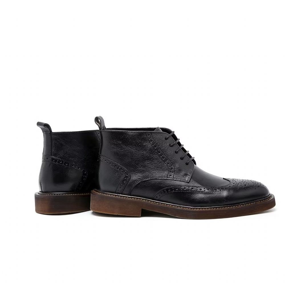 Bottes Pour Hommes Bottines À Lacets Cuir Chic - Noir