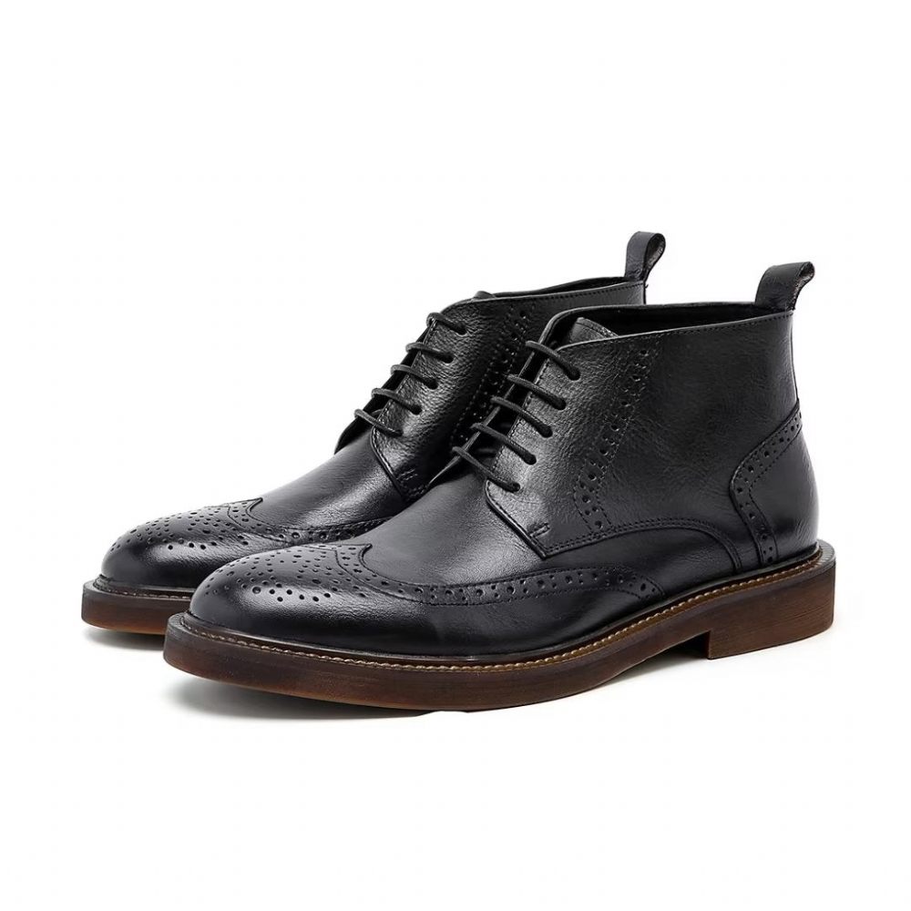 Bottes Pour Hommes Bottines À Lacets Cuir Chic - Noir