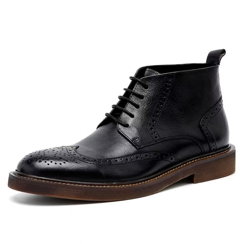 Bottes Pour Hommes Bottines À Lacets Cuir Chic - Noir