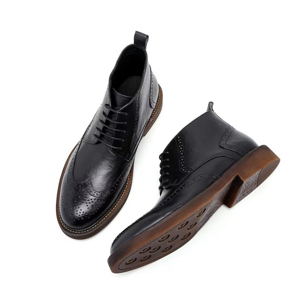 Bottes Pour Hommes Bottines À Lacets Cuir Chic - Noir