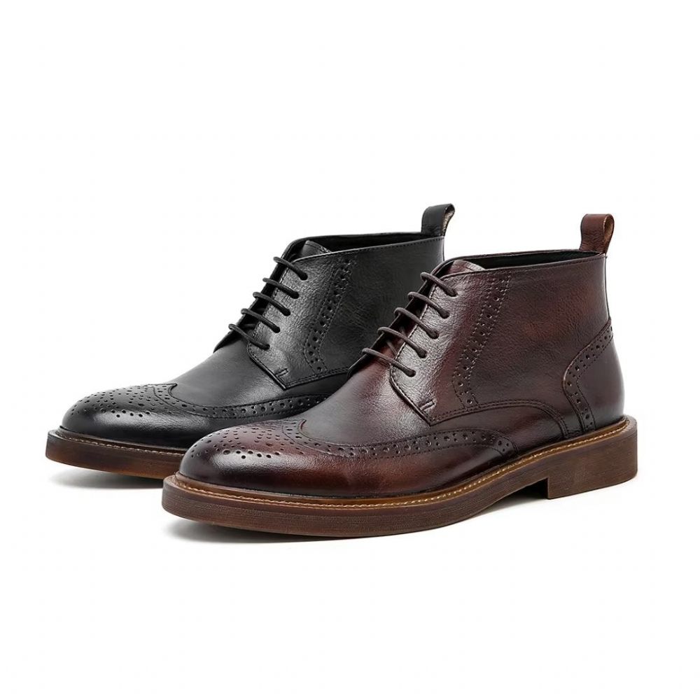 Bottes Pour Hommes Bottines À Lacets Cuir Chic - Noir