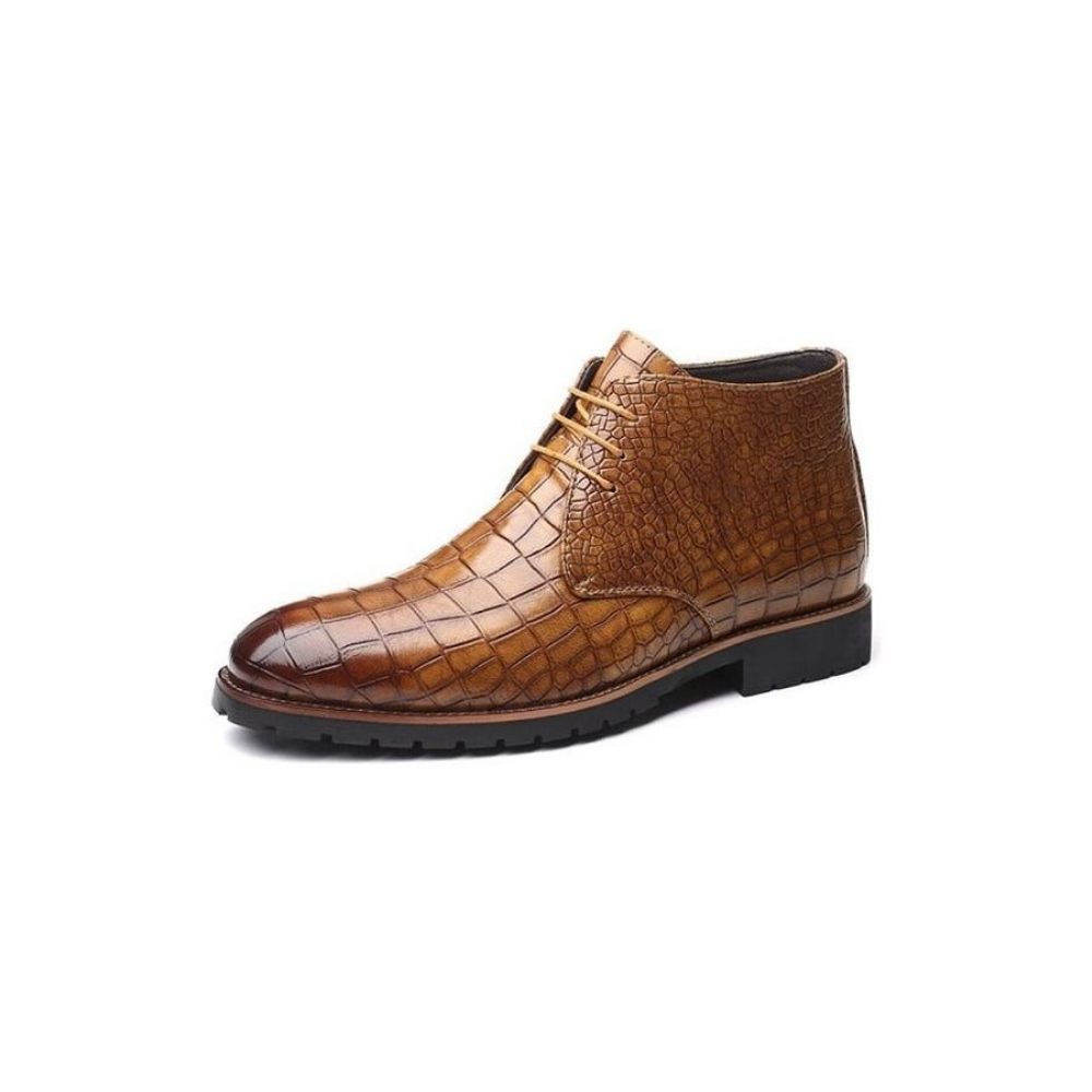 Bottes Pour Hommes Bottines À Lacets Cuir Exotique - Marron