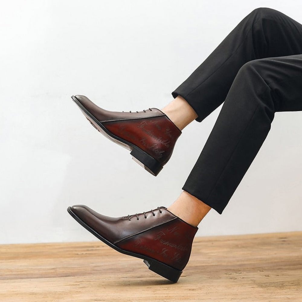 Bottes Pour Hommes Bottines À Lacets Cuir Exotique Luxe - Café