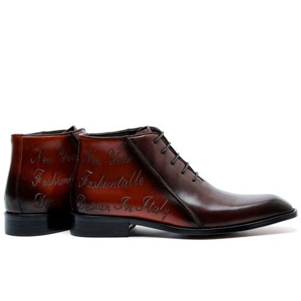 Bottes Pour Hommes Bottines À Lacets Cuir Exotique Luxe - Rouge